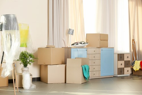 Packed student belongings prepared for storage in Falconwood