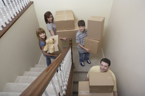 Organised packed boxes and furniture for a smooth flat move
